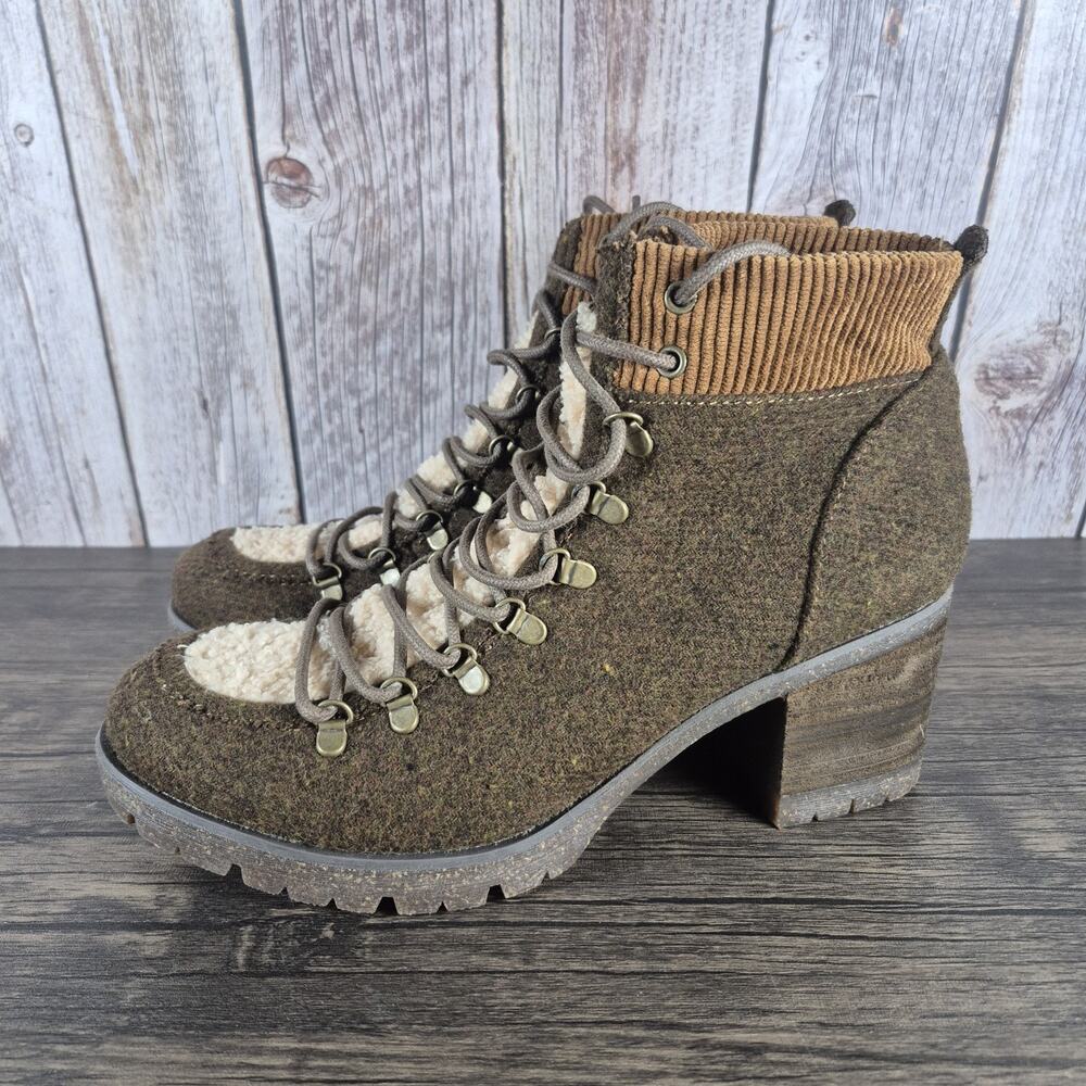 Korks Elin Womens Sz 8.5 M Brown Wool Fleece Corduroy Lug Sole Ankle Boots
